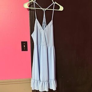 Light Blue Spaghetti Strap Sundress with Ruffle Hem